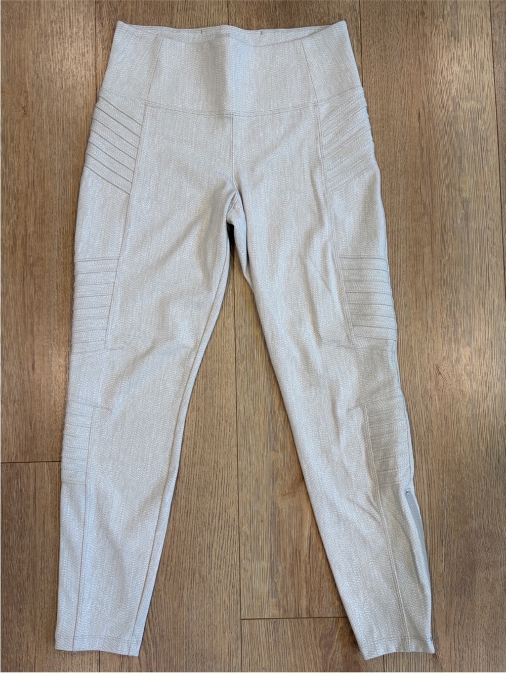 Athleta Delancey Textured Moto Tight Cream High Rise Leggings Size L